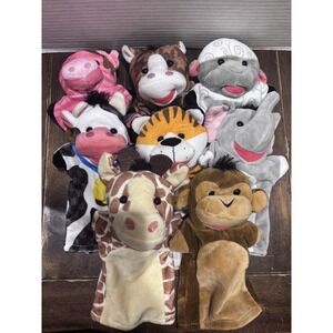 Melissa & Doug Hand Puppets Lot Of 8 Animals Soft Imagination Play